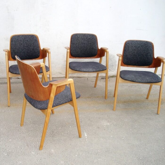 mid century scandinavian teak and beech armchairs by elias barup for gaersnaes set of 4 3