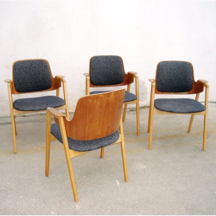 mid century scandinavian teak and beech armchairs by elias barup for gaersnaes set of 4 4