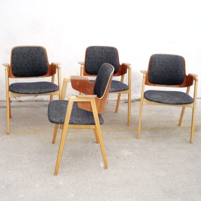 mid century scandinavian teak and beech armchairs by elias barup for gaersnaes set of 4 5