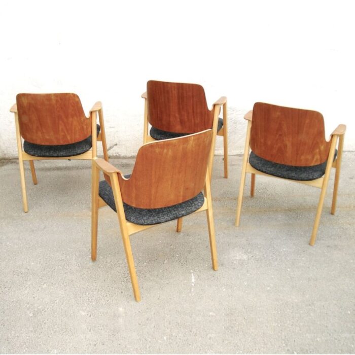 mid century scandinavian teak and beech armchairs by elias barup for gaersnaes set of 4 7