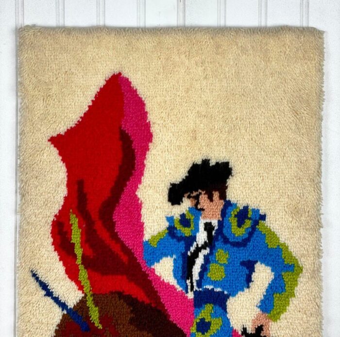 mid century spanish matador bull fighter shag rug wall art 3x4 6543