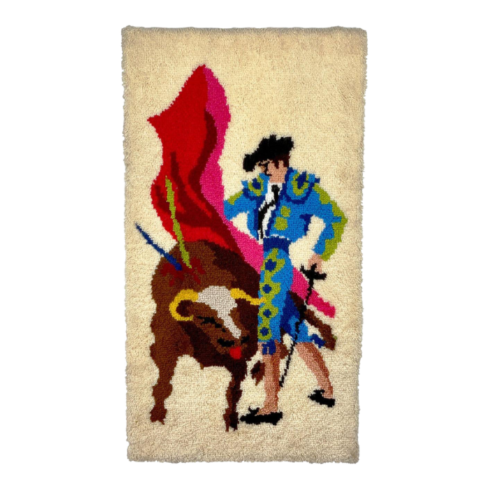 mid century spanish matador bull fighter shag rug wall art 3x4 8079