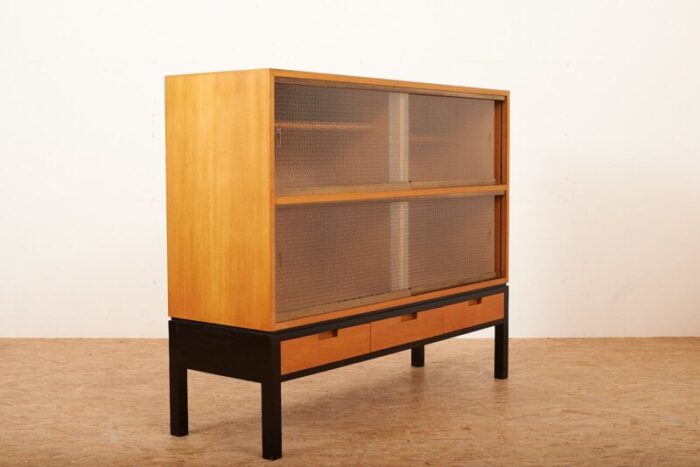 mid century swiss black lacquered solid wood and elm veneer highboard 3