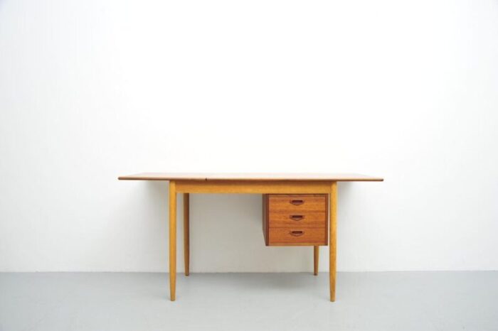 mid century teak desk with sliding container 0418