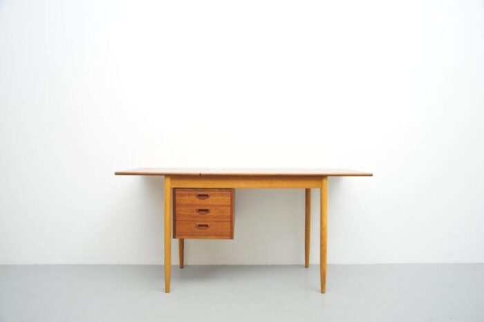 mid century teak desk with sliding container 1785