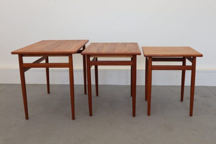 mid century teak nesting tables 1960s set of 3 9