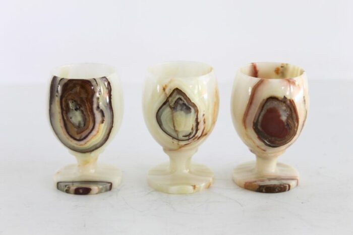 mid century vintage white onyx glass set in case 6 pieces sake set 1679