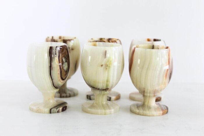 mid century vintage white onyx glass set in case 6 pieces sake set 8675