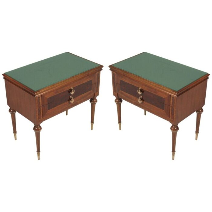 mid century walnut maple and brass nightstands set of 2 1