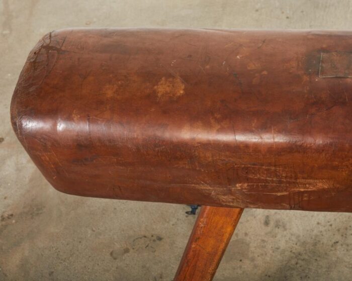 midcentury gymnastic leather and oak pommel horse bench 1036