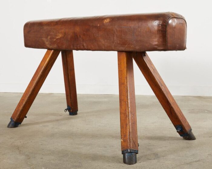 midcentury gymnastic leather and oak pommel horse bench 4171