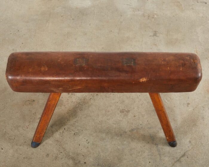 midcentury gymnastic leather and oak pommel horse bench 6880