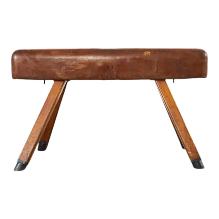 midcentury gymnastic leather and oak pommel horse bench 8639