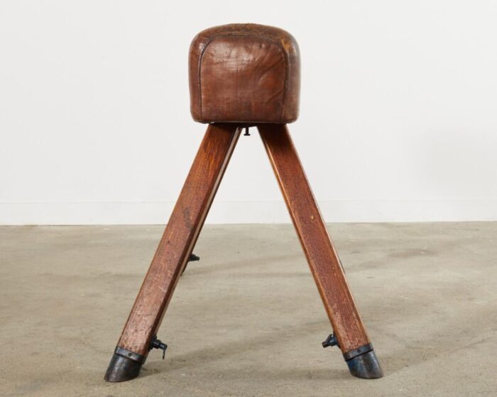 midcentury gymnastic leather and oak pommel horse bench 9451