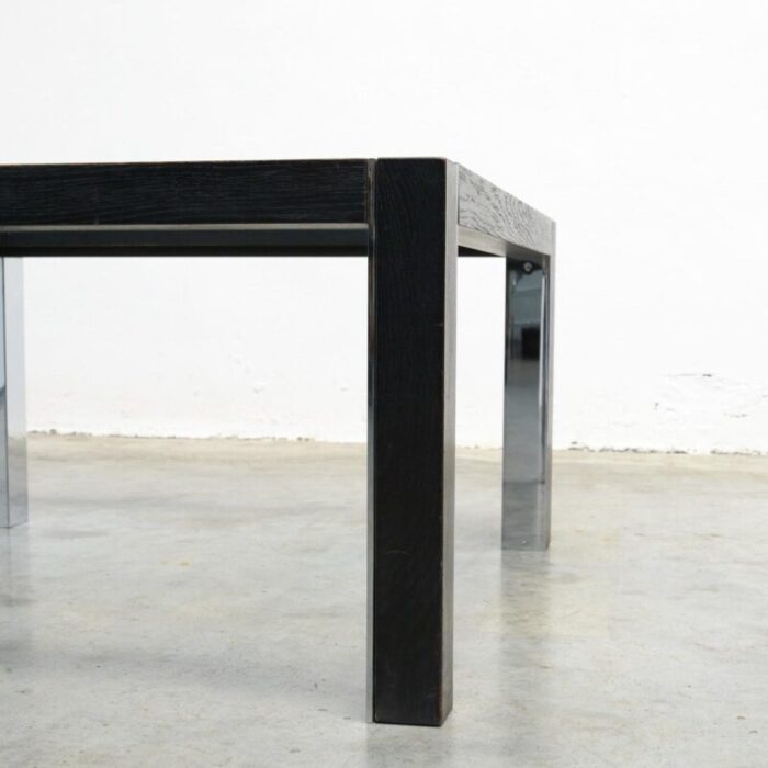 minimalist side table in chrome and wood 1970s 12