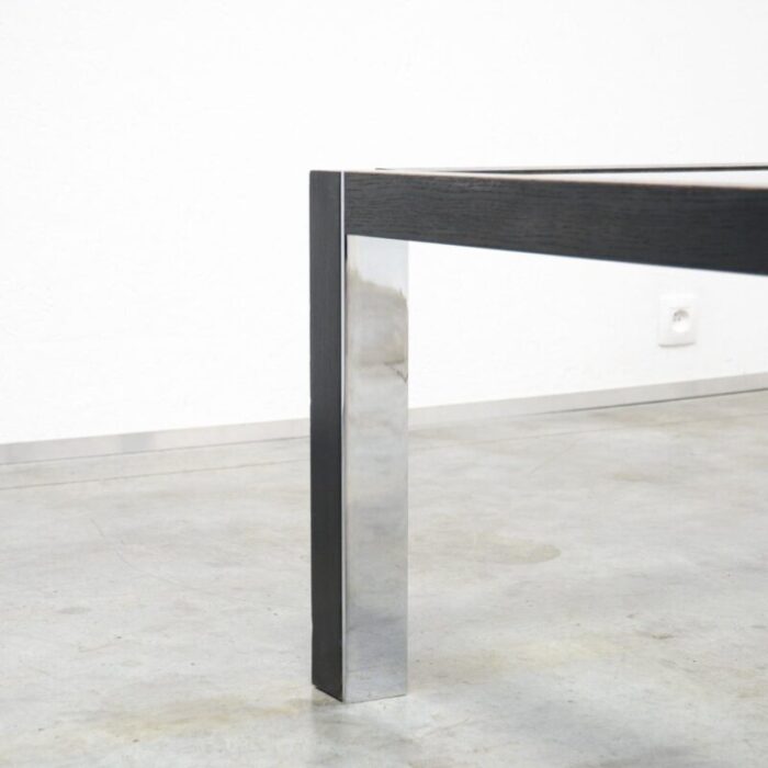 minimalist side table in chrome and wood 1970s 13