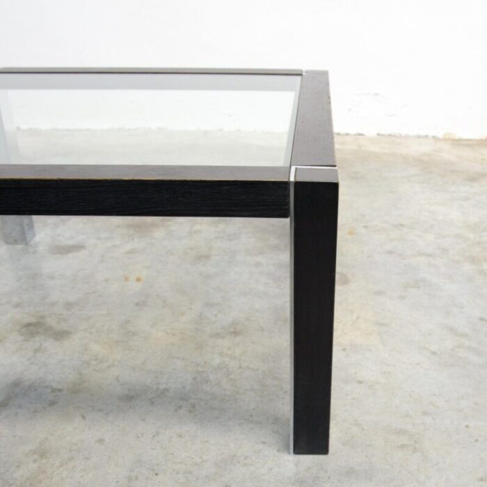 minimalist side table in chrome and wood 1970s 14