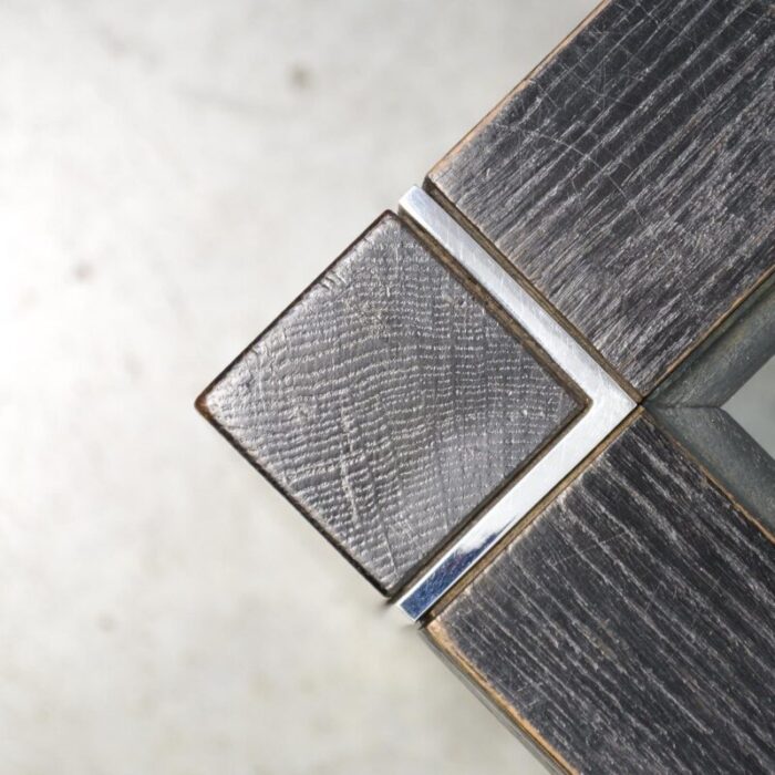 minimalist side table in chrome and wood 1970s 17