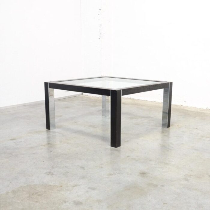 minimalist side table in chrome and wood 1970s 7