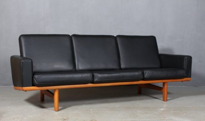 model 236 3 oak and leather sofa by hans j wegner for getama 1960s 1