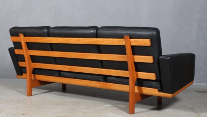 model 236 3 oak and leather sofa by hans j wegner for getama 1960s 3