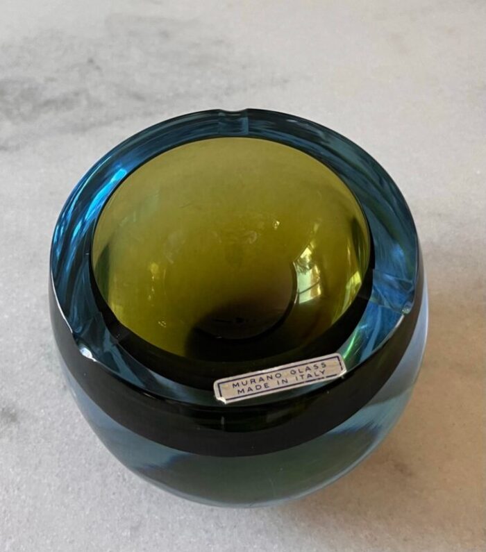 murano glass blue and green ashtray 8774