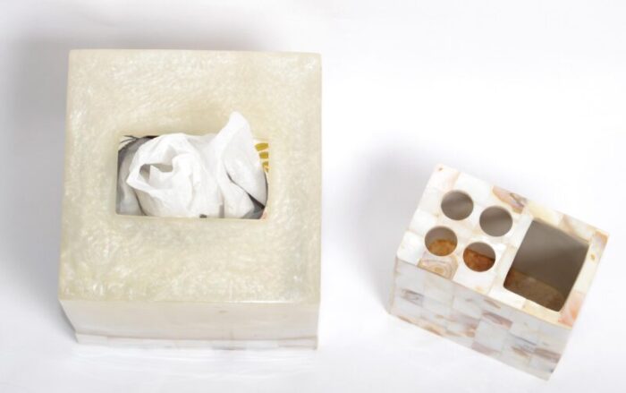 natural capiz shell acrylic tissue box cover toothbrush holder countertop accessories 0266