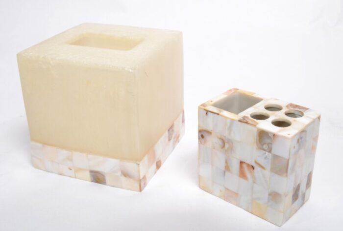 natural capiz shell acrylic tissue box cover toothbrush holder countertop accessories 1453