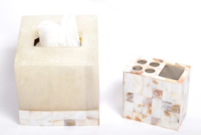 natural capiz shell acrylic tissue box cover toothbrush holder countertop accessories 4616