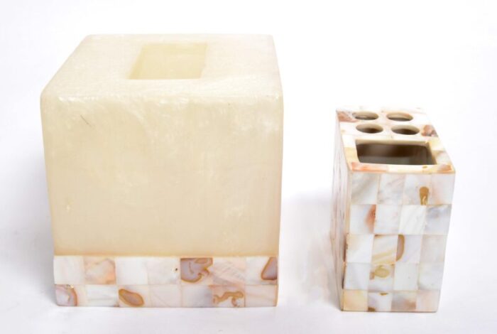 natural capiz shell acrylic tissue box cover toothbrush holder countertop accessories 7948