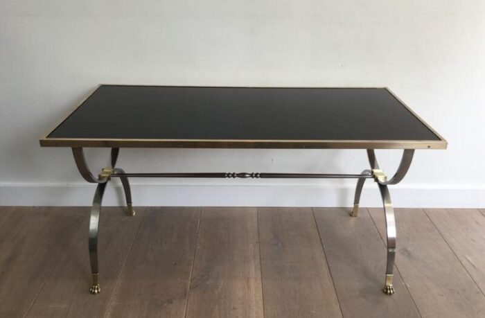 neo classical style brushed steel and brass coffee table 1940s 1