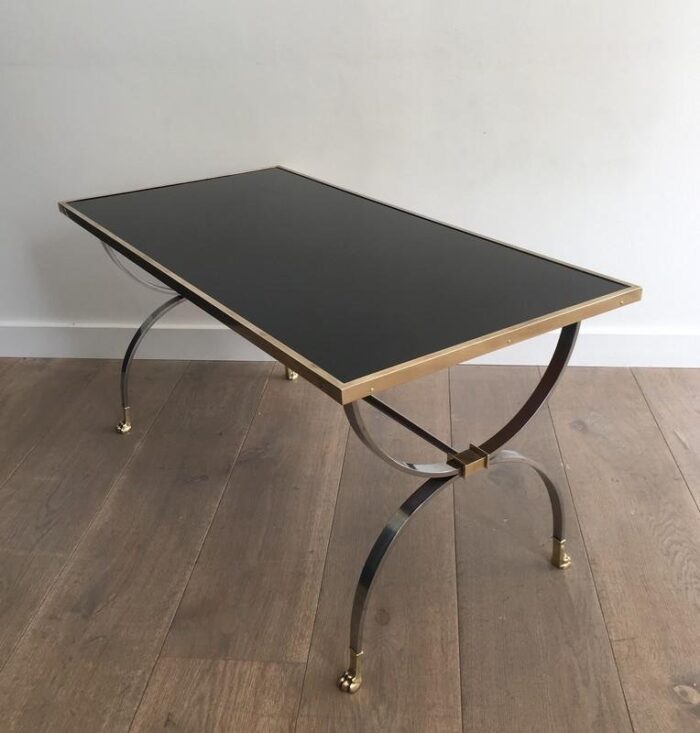 neo classical style brushed steel and brass coffee table 1940s 2