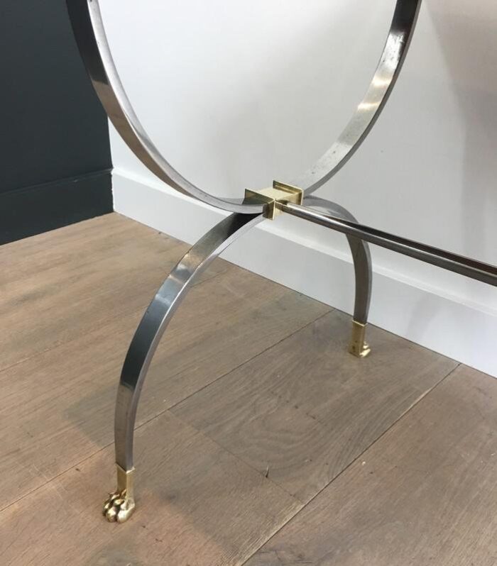 neo classical style brushed steel and brass coffee table 1940s 4