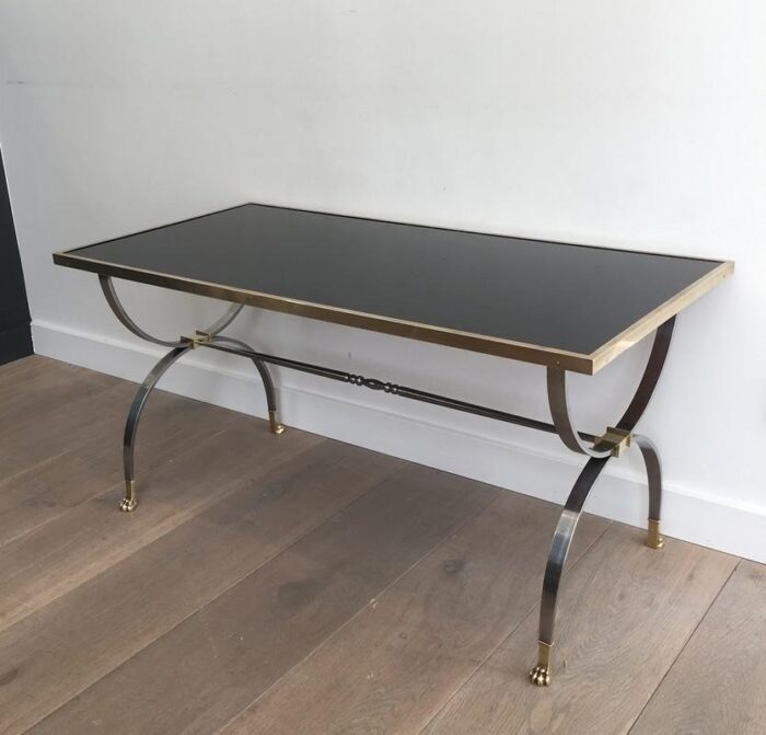 neo classical style brushed steel and brass coffee table 1940s 5 scaled