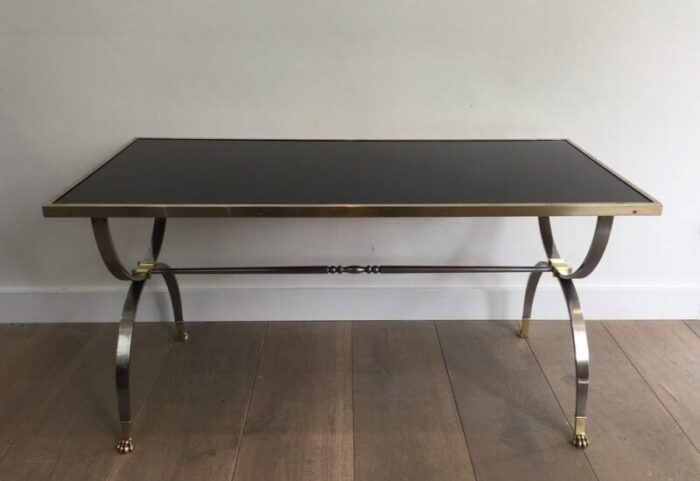 neo classical style brushed steel and brass coffee table 1940s 7