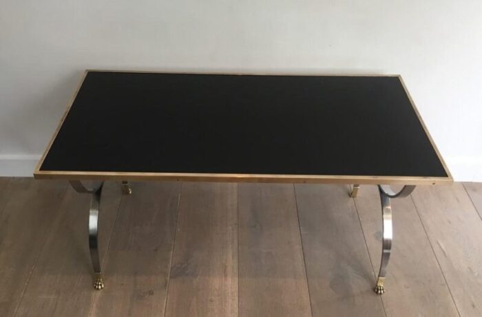 neo classical style brushed steel and brass coffee table 1940s 8