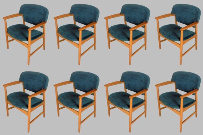 oak armchairs by ejnar larsen aksel bender for fritz hansen 1960s set of 8 3