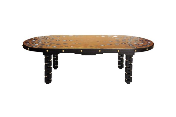 oak gilt agate inlaid dining table 1970s 1