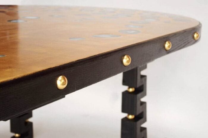 oak gilt agate inlaid dining table 1970s 2