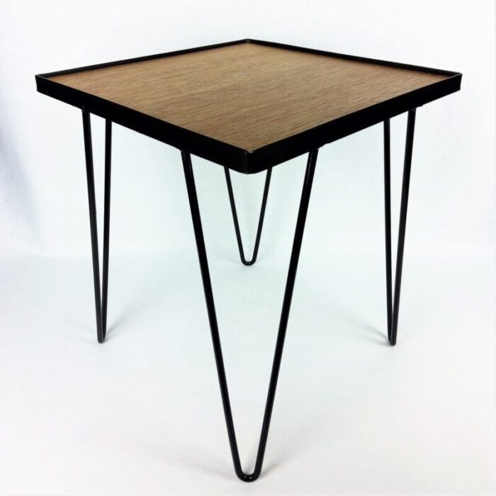 oak metal side table 1950s 2