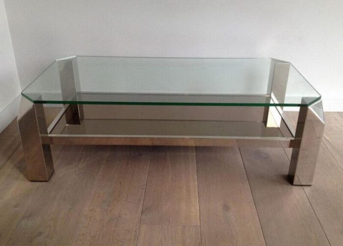 octagon chrome coffee table with clear glass mirror 1970s 1