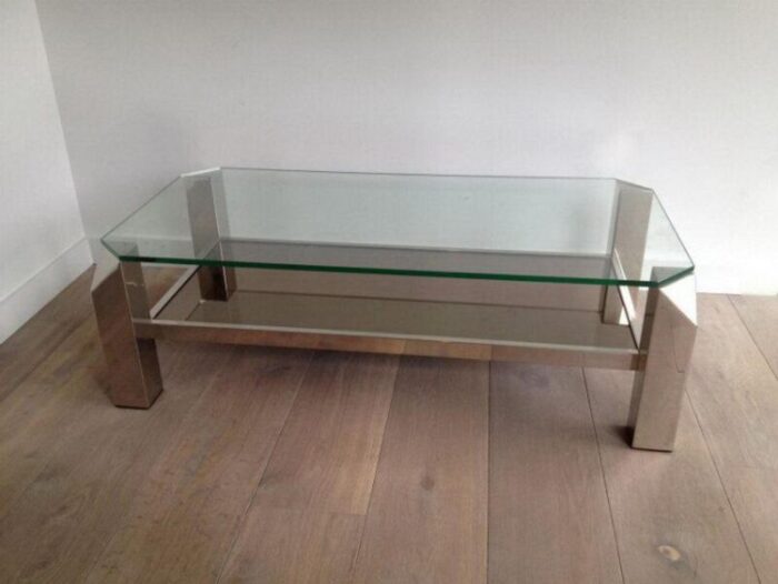 octagon chrome coffee table with clear glass mirror 1970s 2