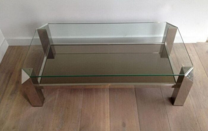 octagon chrome coffee table with clear glass mirror 1970s 3