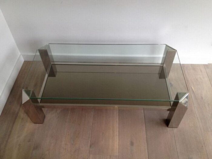 octagon chrome coffee table with clear glass mirror 1970s 7