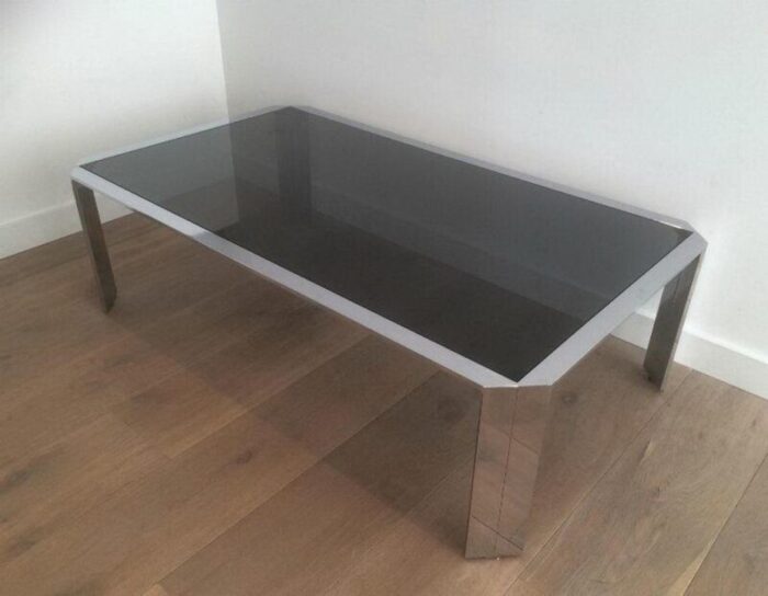 octagon chromed coffee table with black glass top 1970s 1