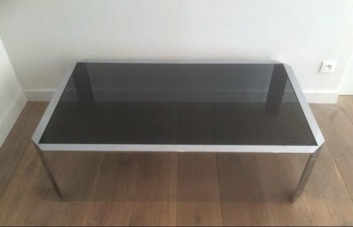 octagon chromed coffee table with black glass top 1970s 2