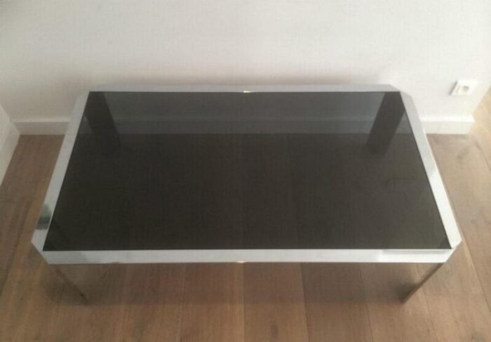 octagon chromed coffee table with black glass top 1970s 4