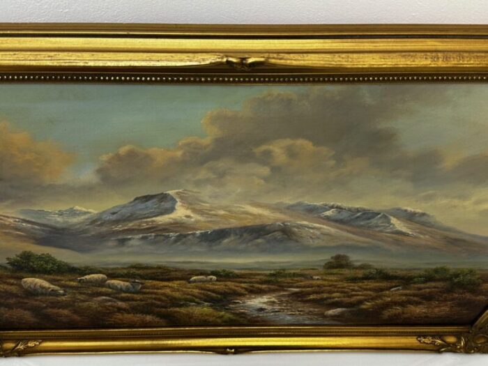 oil painting scottish highlands sheep grazing ben nevis range by wendy reeves c1990s 6112