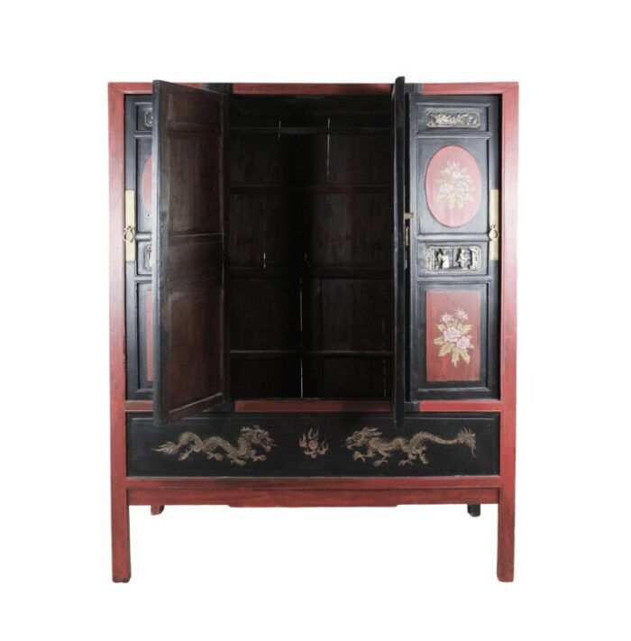 painted and carved antique style chinese cabinets 1016