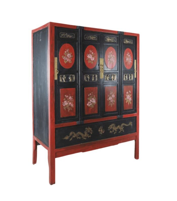 painted and carved antique style chinese cabinets 7049